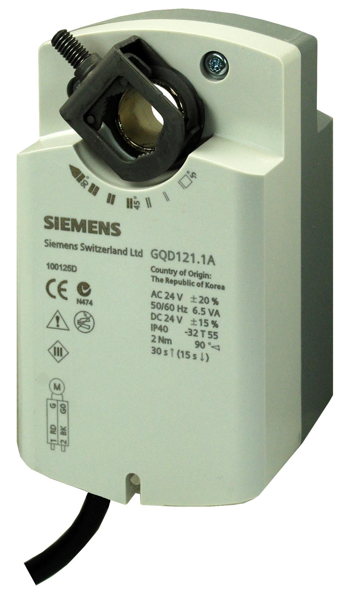 Siemens GQD121.1A Yay Geri Dönüşlü Döner Damper Motoru (2 Nm, 0,3 m², AC/DC 24 V, 2 Konumlu, 30/15 s)